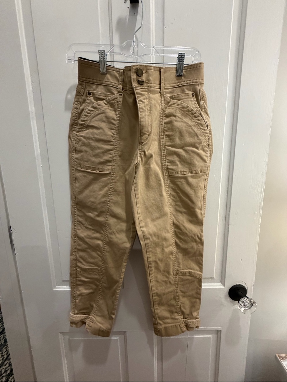 Democracy Beige Utility Pants with Black Waistband